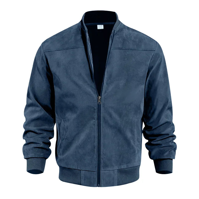 Amazon Suede Solid Color Zipper Jacket Casual Vintage Long Sleeve Cardigan Jacket Men