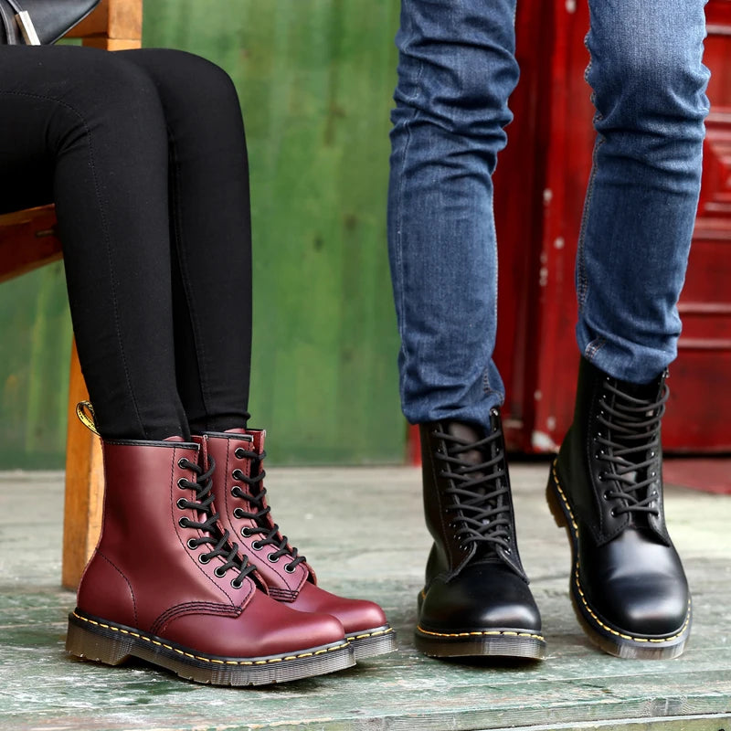 Large Size Men Genuine Leather Classic Six Hole Boots Fashion British Style Riding Short Ankle Boots Outdoor Boots Women's Boot