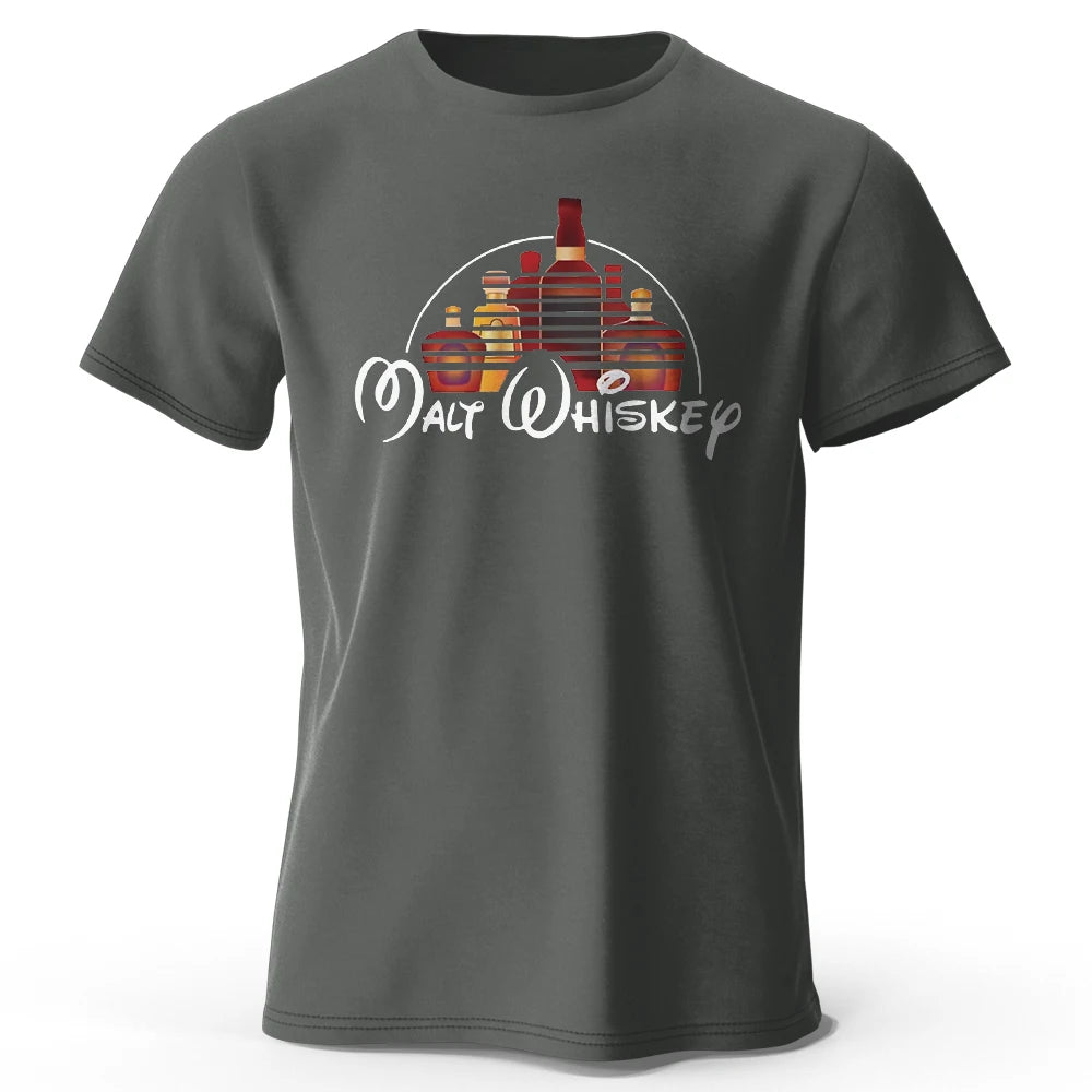 Men's Malt Whiskey Printed T-Shirt 100% Cotton Oversized Funny Graphic Tees for Men Women Summer Tops