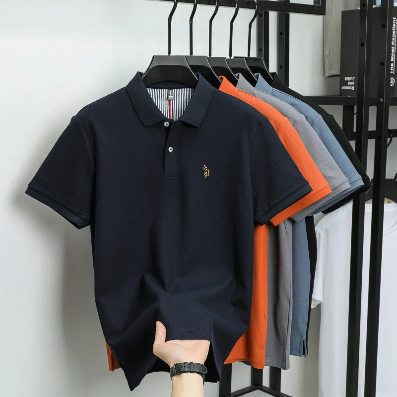 100% Cotton Breathable Short Sleeve T-shirt Men Luxury Brand Embroidery Loose Relaxed Summer Fashion Business Casual  POLO Shirt