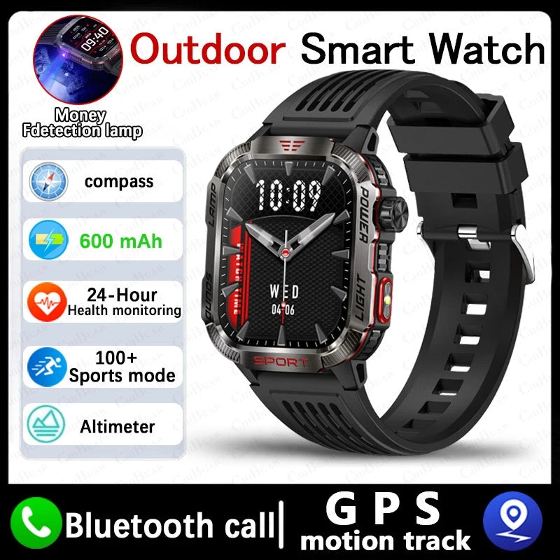 2025 New Outdoor Sport Smart Watch Men Compass LED Flashlight 600mAh Battery Health Monitoring Waterproof BT Call Smartwatch