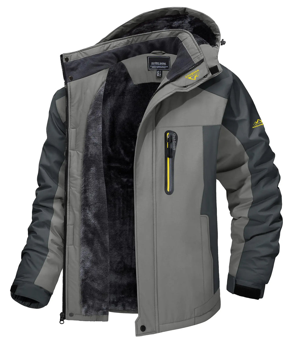 KEFITEVD Winter Heavy Ski Jacket Waterproof Warm Fleece Jackets Outdoor Thermal Breathable Hiking Jacket Windbreaker Snow Parka