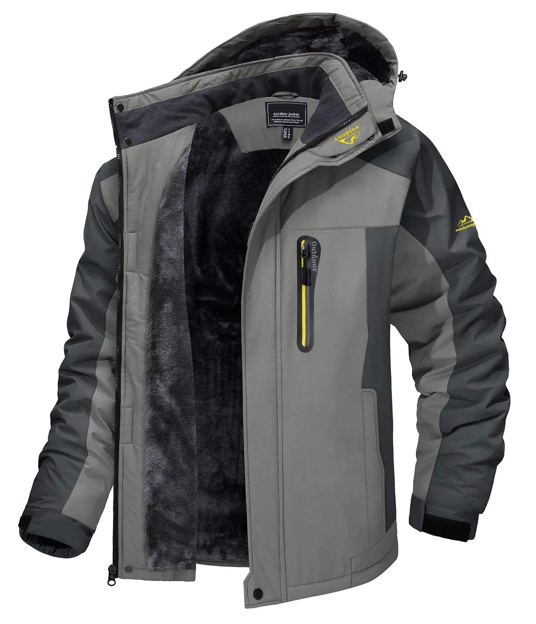 KEFITEVD Winter Heavy Ski Jacket Waterproof Warm Fleece Jackets Outdoor Thermal Breathable Hiking Jacket Windbreaker Snow Parka