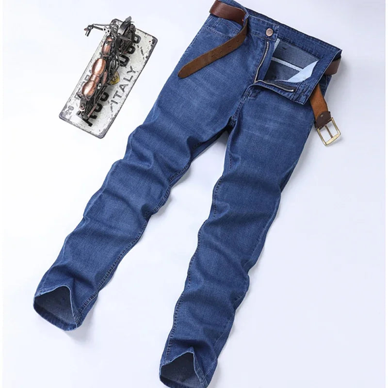 2025 New Men's Denim Pants Business Style Elastic Regular Fit Straight Business Casual Male's High Quality All Seasons Jeans