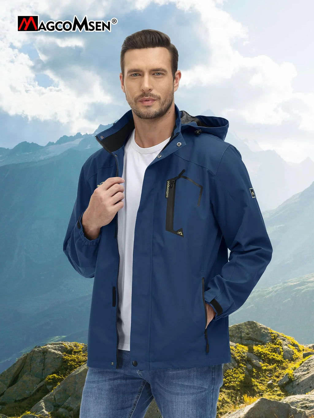 MAGCOMSEN Lightweight Rain Jackets Mens Waterproof Hiking Jackets Mesh Lined Spring Autumn Outdoor Jacket Coats Male Windbreaker