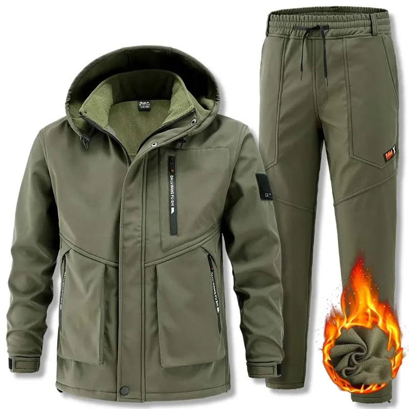 Men Winter Autumn Fleece Jackets Tactical Waterproof Suits Outdoor Hiking Camping Tracksuits Coats Thermal Pants Men Clothing