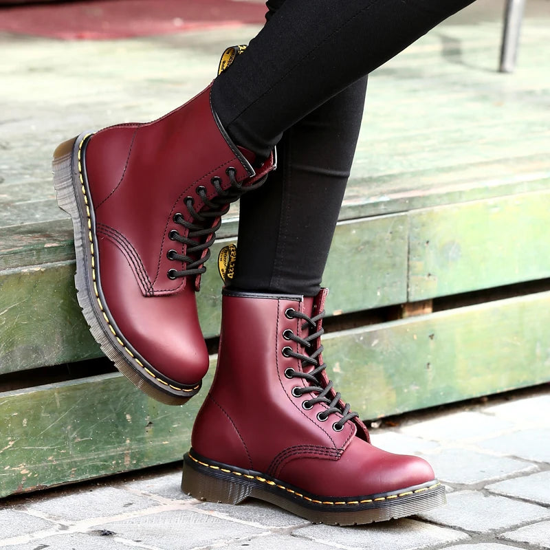 Large Size Men Genuine Leather Classic Six Hole Boots Fashion British Style Riding Short Ankle Boots Outdoor Boots Women's Boot
