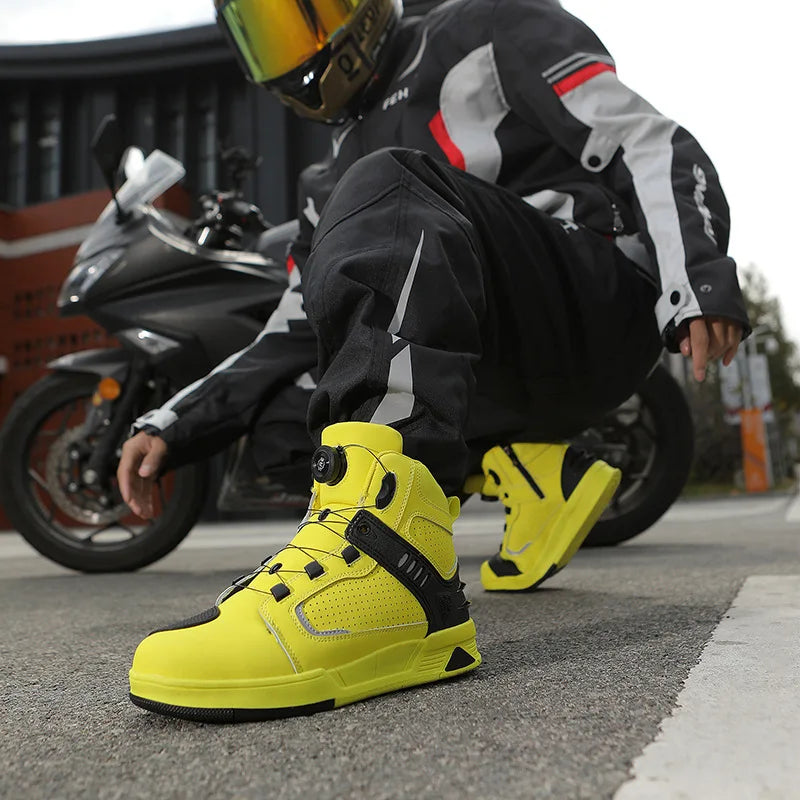 Cowhide Motorcycle Genuine Leather Riders Shoes Men Anti-Slip Breathable Motos Protective Boots Outdoor Hiking Cycling Shoe Gift