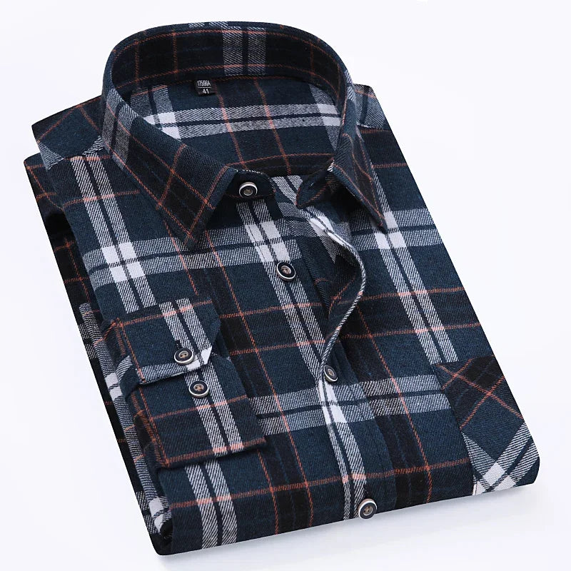Men's 100% Pure Cotton Flannel Soft Regular-fit Long Sleeve Brushed  Shirt Single Pocket Comfortable Casual Plaid  Shirts S-8XL