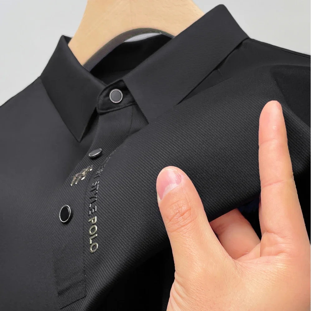 Ice Silk Polo Shirt Short Sleeved Letter Printing T-shirt New 2024 Summer Men's Clothing High-grade  Shirts