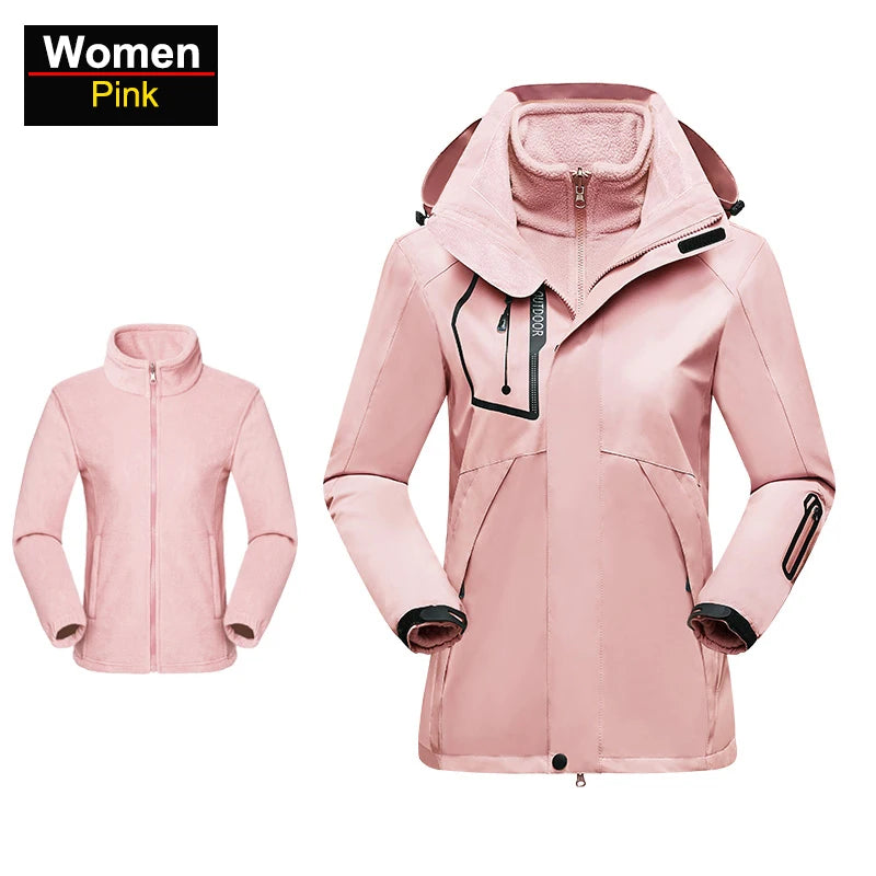 CHRLCK Women's 3 In 1 Thick Hiking Jacket Fleece Waterproof Winter Windbreaker Outdoor Warm Camping Jacket Women Windproof Coat