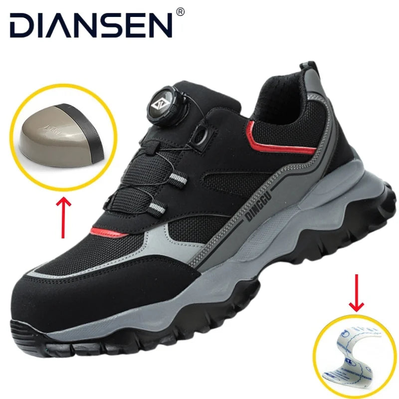 Steel Toe Lightweight Breathable Sneakers for Men Anti-smash Anti-puncture Protection Safety Shoes Rotating Button Work Shoes