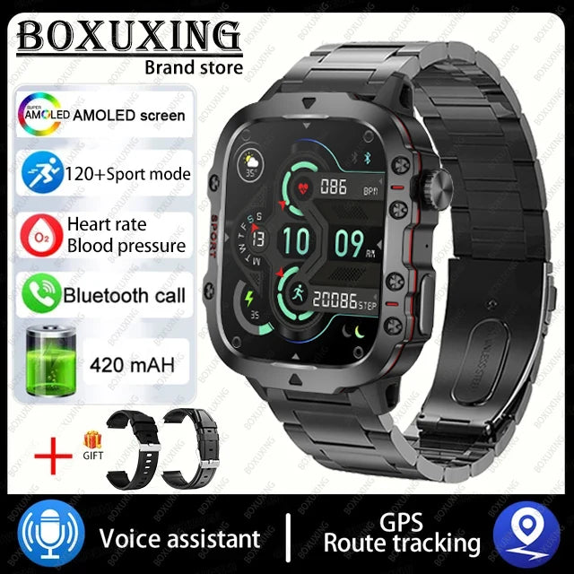 2025 New 3TAM Waterproof Smart Watch Men Outdoor Sports Fitness Tracker Health Monitor 1.96"HD BT Call Waterproof Smartwatch
