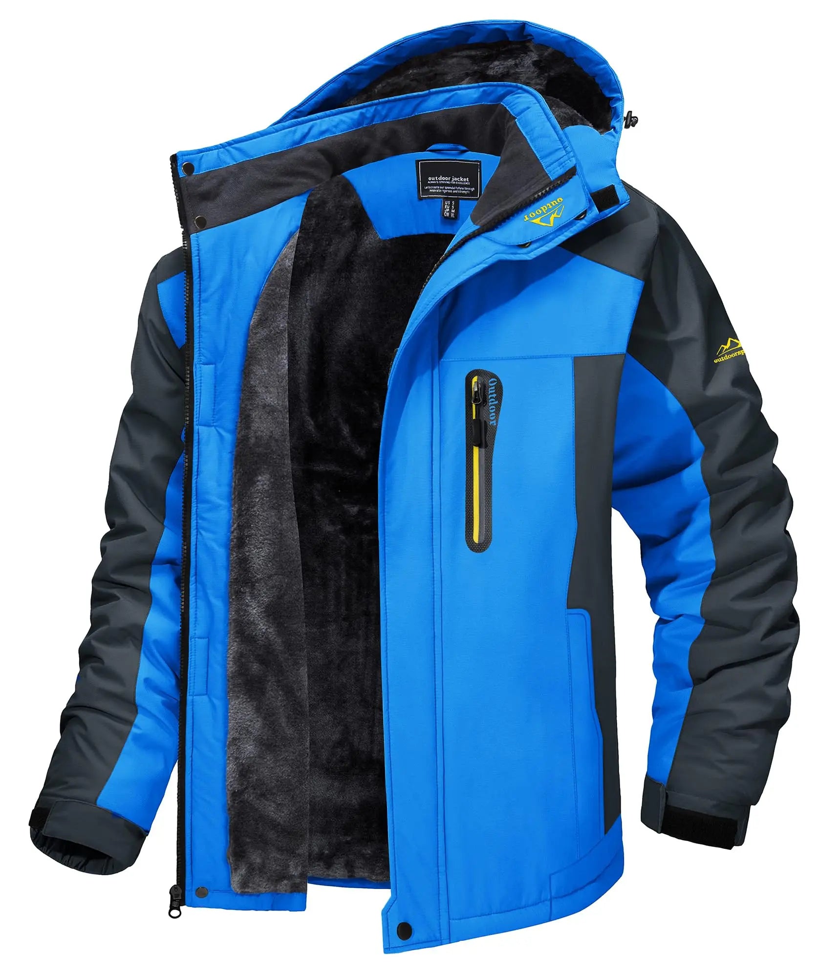 KEFITEVD Winter Heavy Ski Jacket Waterproof Warm Fleece Jackets Outdoor Thermal Breathable Hiking Jacket Windbreaker Snow Parka