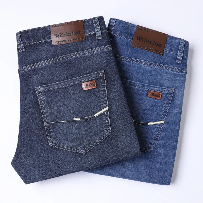 2025 New Men's Denim Pants Business Style Elastic Regular Fit Straight Business Casual Male's High Quality All Seasons Jeans