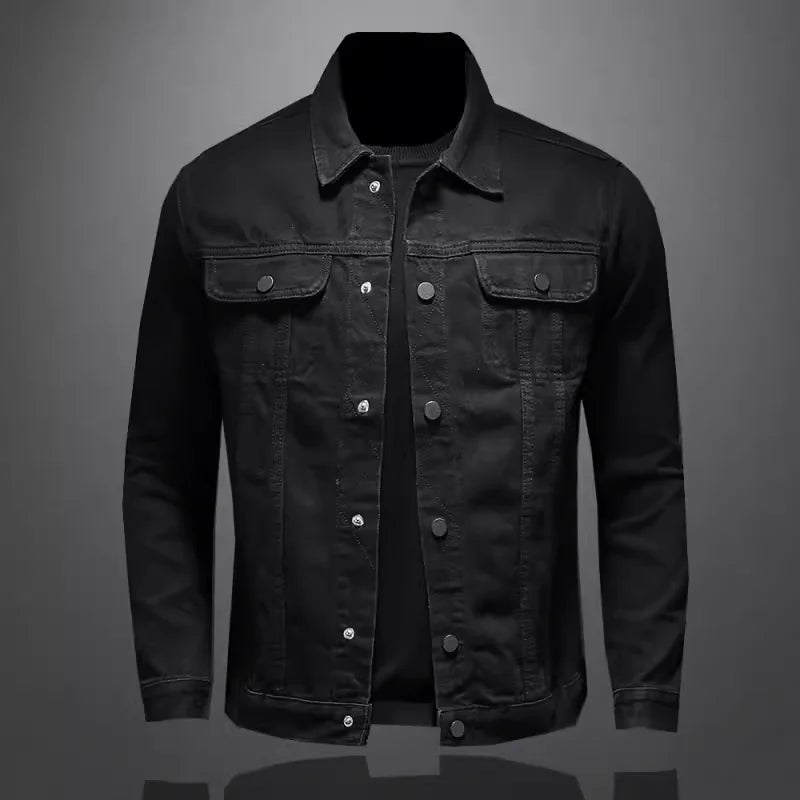 Men's High-Quality Fashion Black Denim Jacket Handsome Trend Button Multi-pocket Solid Color for Casual Wear