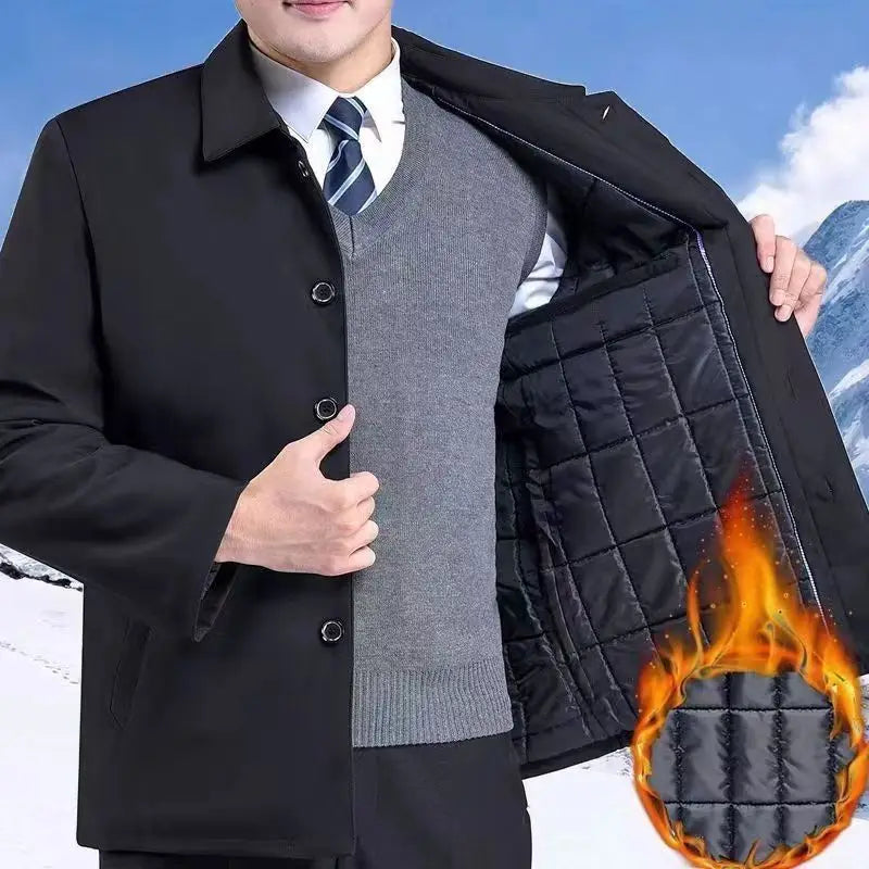 Warm Fleece Autumn Winter Jackets for Men Business Office Dress Coat Casual Men's Winter Jacket Solid Color Luxury Outerwear Man