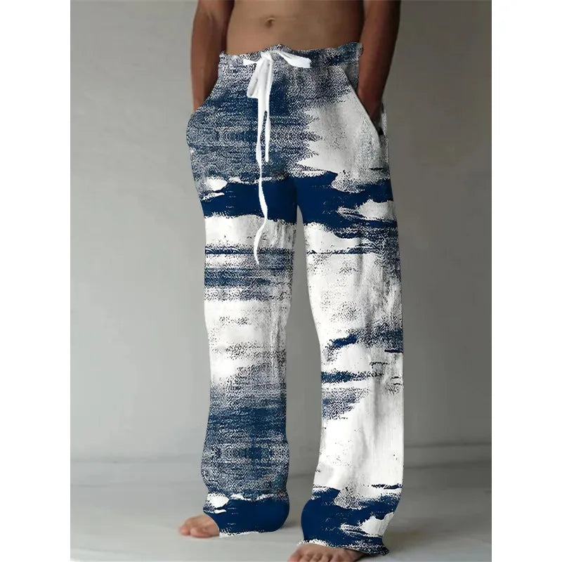 Men'S Fashion Casual Pants Comfortable  3D Printed Patterns Casual Wide-Leg Design Breathable Beach Summer Outdoor Activities