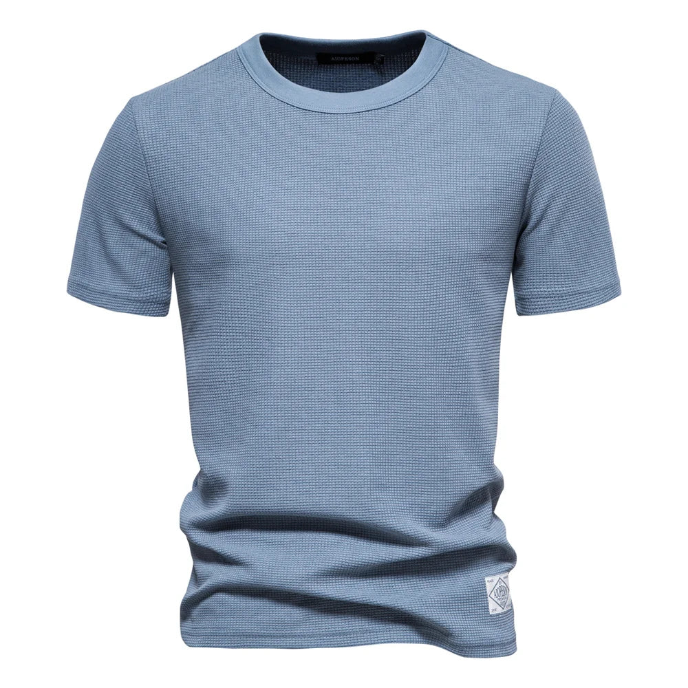 AIOPESON Solid Color Waffle T-shirts for Men Casual Brand Quality Short-sleeved Men's Tees New Summer Fashion Designer Tops Male