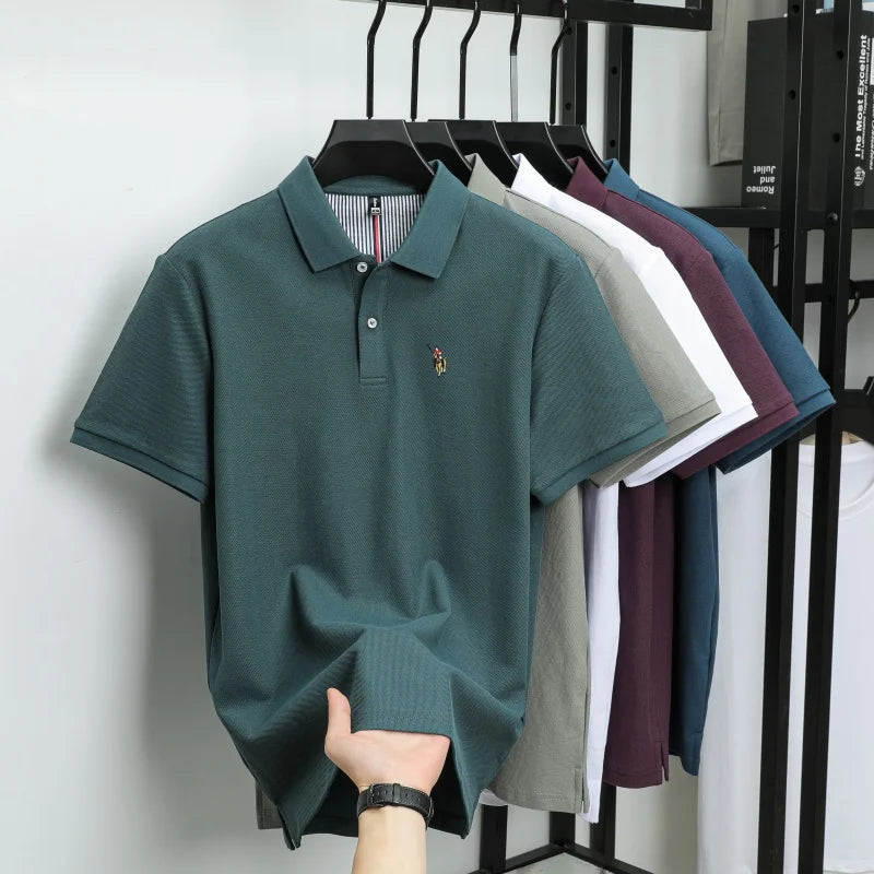 100% Cotton Breathable Short Sleeve T-shirt Men Luxury Brand Embroidery Loose Relaxed Summer Fashion Business Casual  POLO Shirt