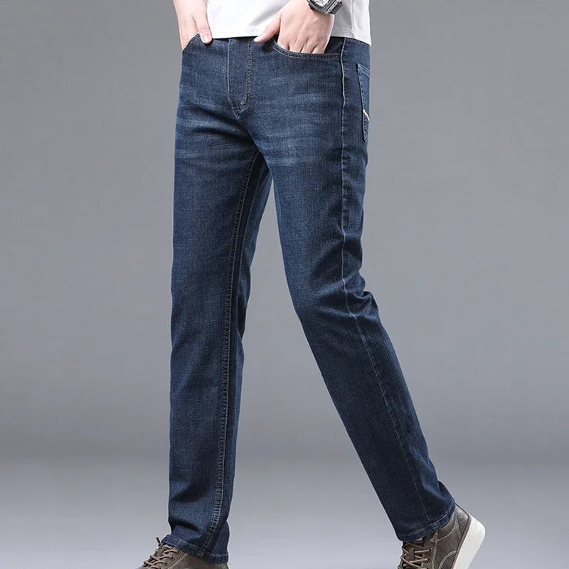 2025 New Men's Denim Pants Business Style Elastic Regular Fit Straight Business Casual Male's High Quality All Seasons Jeans