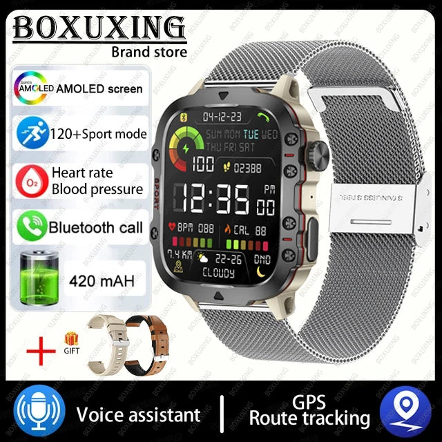 2025 New 3TAM Waterproof Smart Watch Men Outdoor Sports Fitness Tracker Health Monitor 1.96"HD BT Call Waterproof Smartwatch