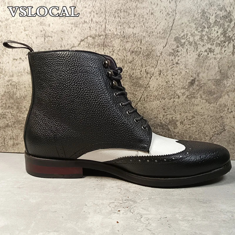 Luxury Brand Men Ankle Boots Casual Mens Dress Shoes Mix Colors WingTip Lace Up Chelsea Boots Genuine Leather Boots Men