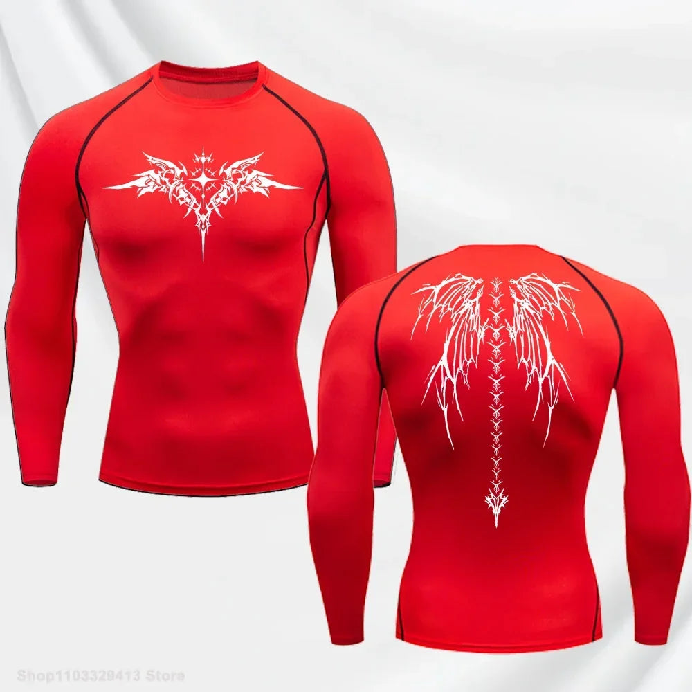 Casual Anime Print Running Compression T-Shirt Men's Quick-Drying Fitness Sportswear Gym Sports Long Sleeve Breathable Top S-3XL
