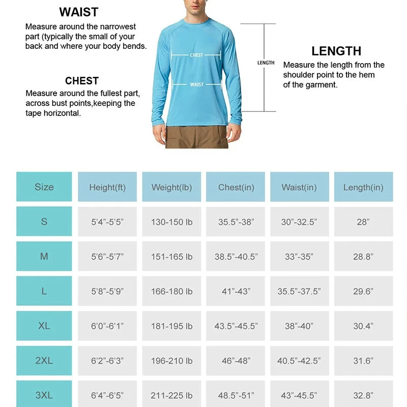 UV Men's Sun Protection Long Sleeve Summer UPF50+ Performance Quick Dry Men T-shirts Breathable Hiking Workout Pullover Tops