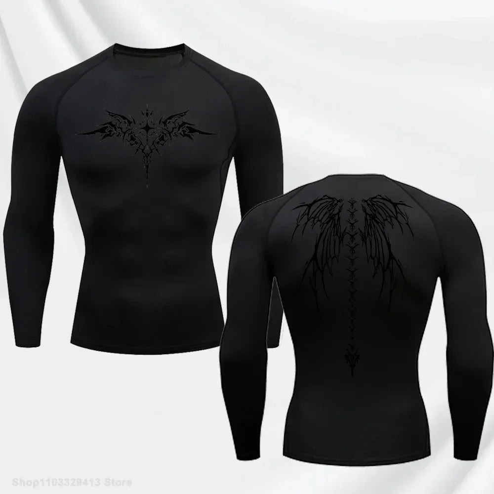Casual Anime Print Running Compression T-Shirt Men's Quick-Drying Fitness Sportswear Gym Sports Long Sleeve Breathable Top S-3XL