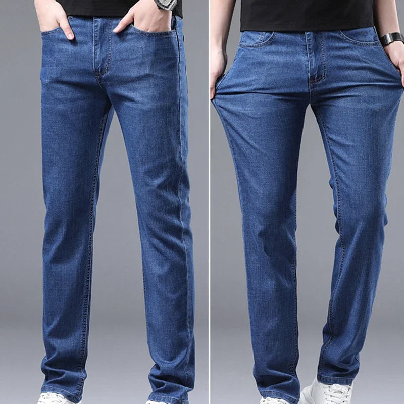 2025 New Men's Denim Pants Business Style Elastic Regular Fit Straight Business Casual Male's High Quality All Seasons Jeans