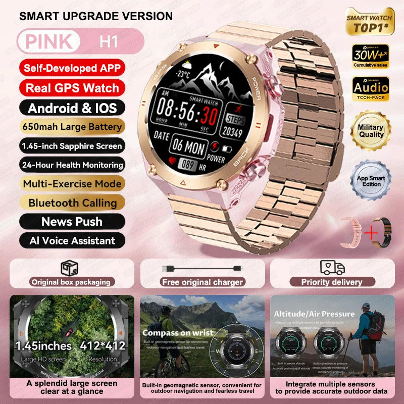 2024 New GPS Smart Watch 1.45" Ultra HD Display Built-in GPS & Compass Make/Receive Phone Calls 650mAh Battery Smart Braceletes