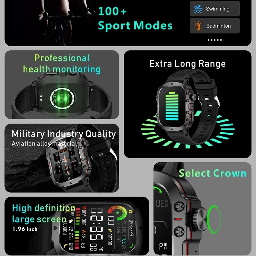 NEW Military Men Smart Watch 2025 Bluetooth Call Electronic Fitness Clock Heart Monitor Watches 3ATM Waterproof Sport Smartwatch