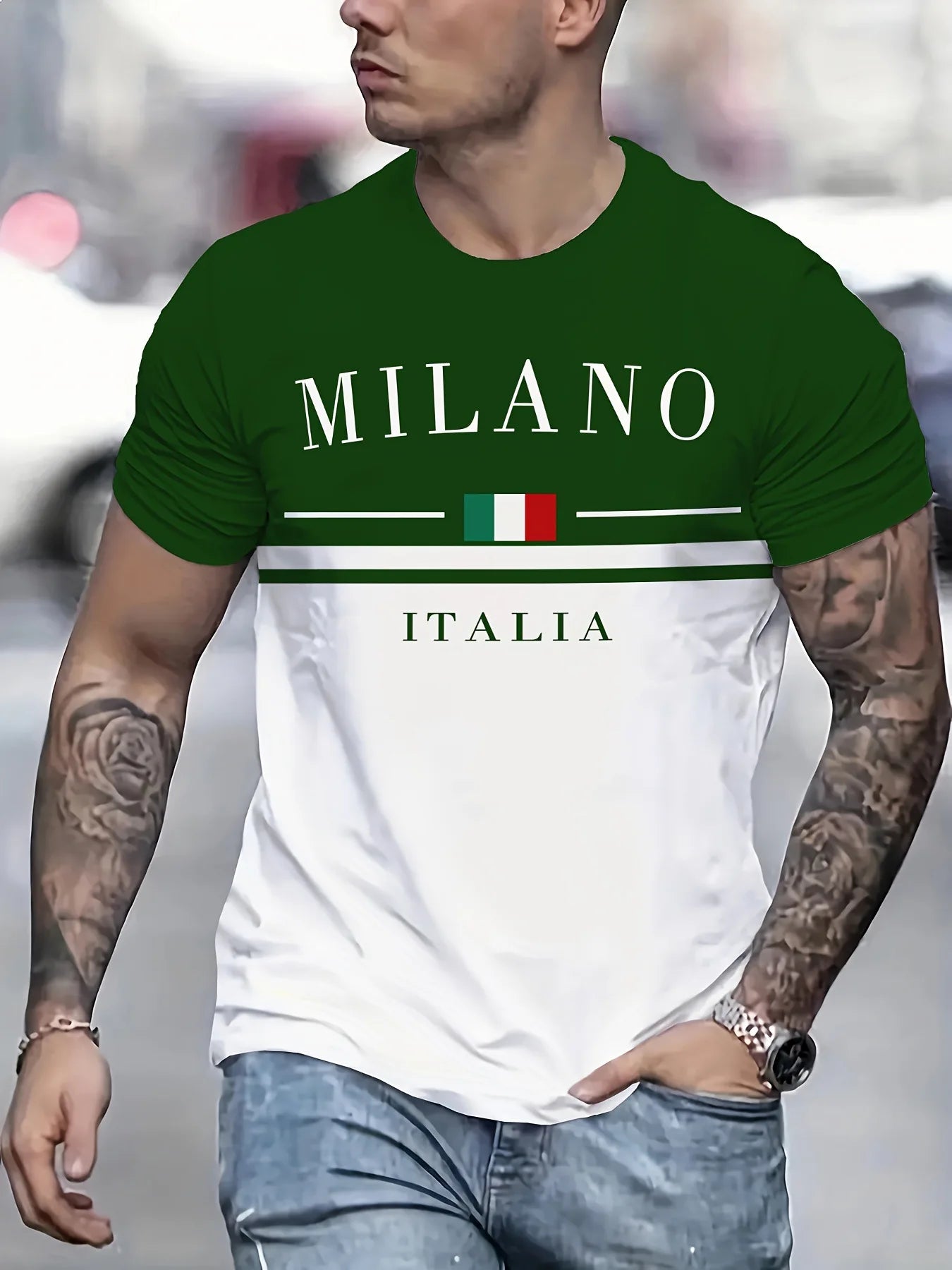 Italia Milano Letter Pattern 3D Prited Men's Tshirts Short Sleeve Casual Tops Mens O-neck T-shirt Boys Loose Streetwear