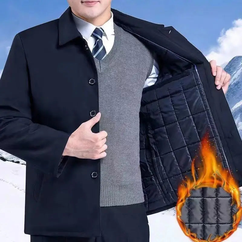 Warm Fleece Autumn Winter Jackets for Men Business Office Dress Coat Casual Men's Winter Jacket Solid Color Luxury Outerwear Man