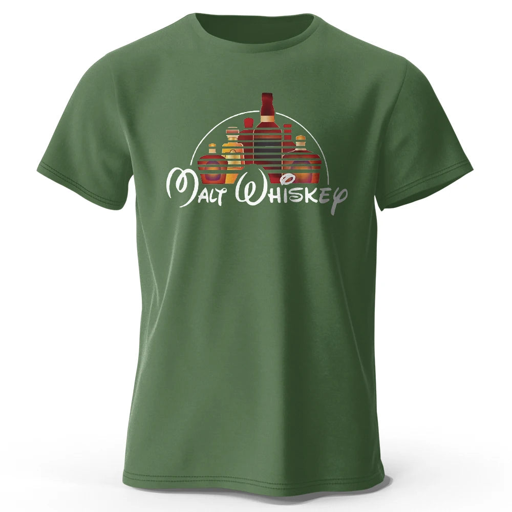 Men's Malt Whiskey Printed T-Shirt 100% Cotton Oversized Funny Graphic Tees for Men Women Summer Tops
