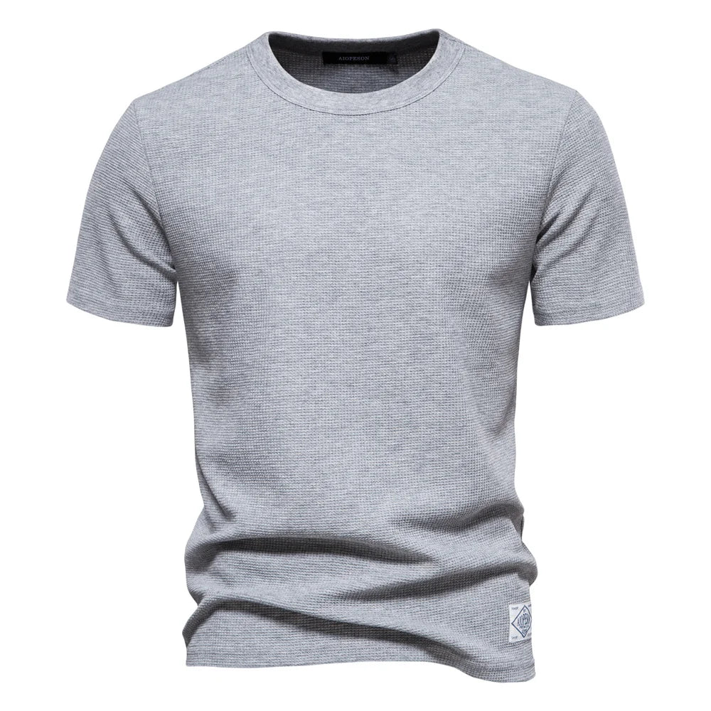 AIOPESON Solid Color Waffle T-shirts for Men Casual Brand Quality Short-sleeved Men's Tees New Summer Fashion Designer Tops Male