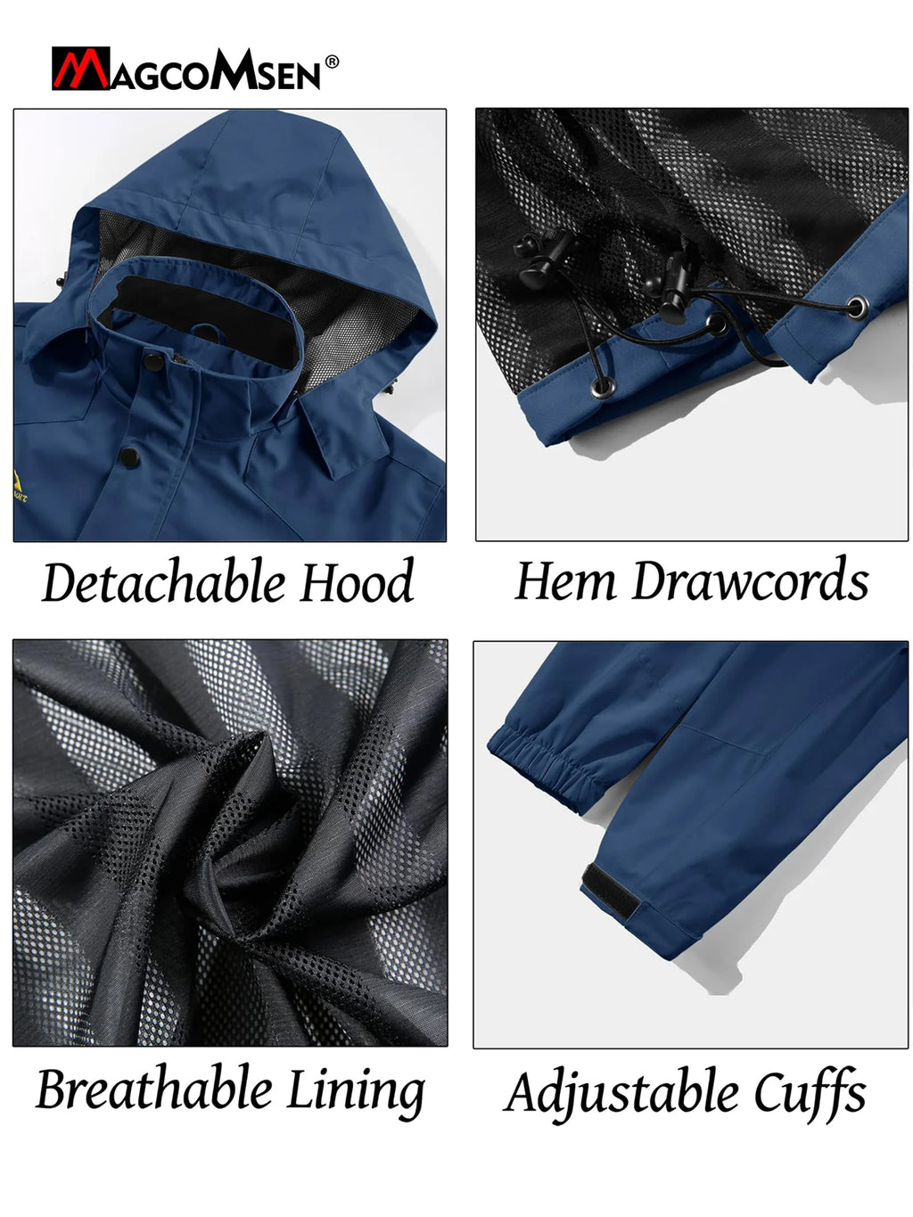MAGCOMSEN Lightweight Rain Jackets Mens Waterproof Hiking Jackets Mesh Lined Spring Autumn Outdoor Jacket Coats Male Windbreaker