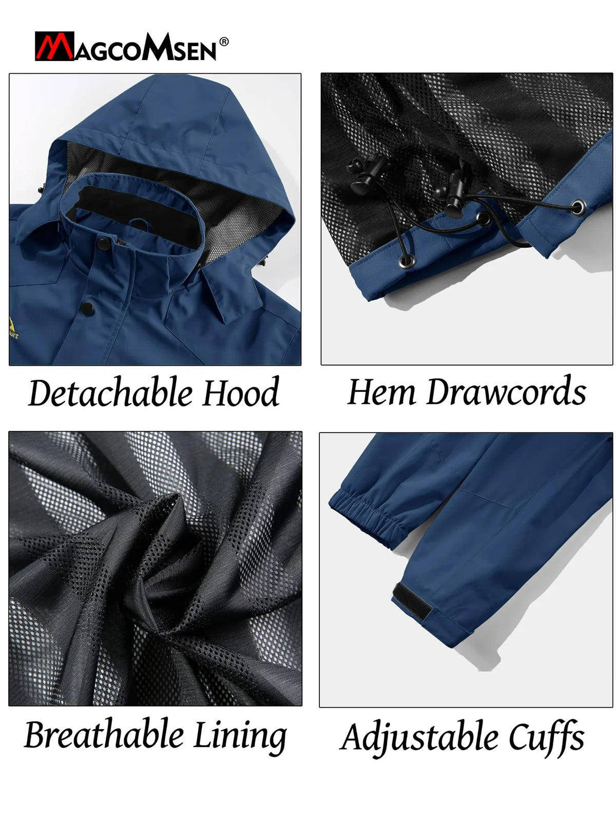 MAGCOMSEN Lightweight Rain Jackets Mens Waterproof Hiking Jackets Mesh Lined Spring Autumn Outdoor Jacket Coats Male Windbreaker