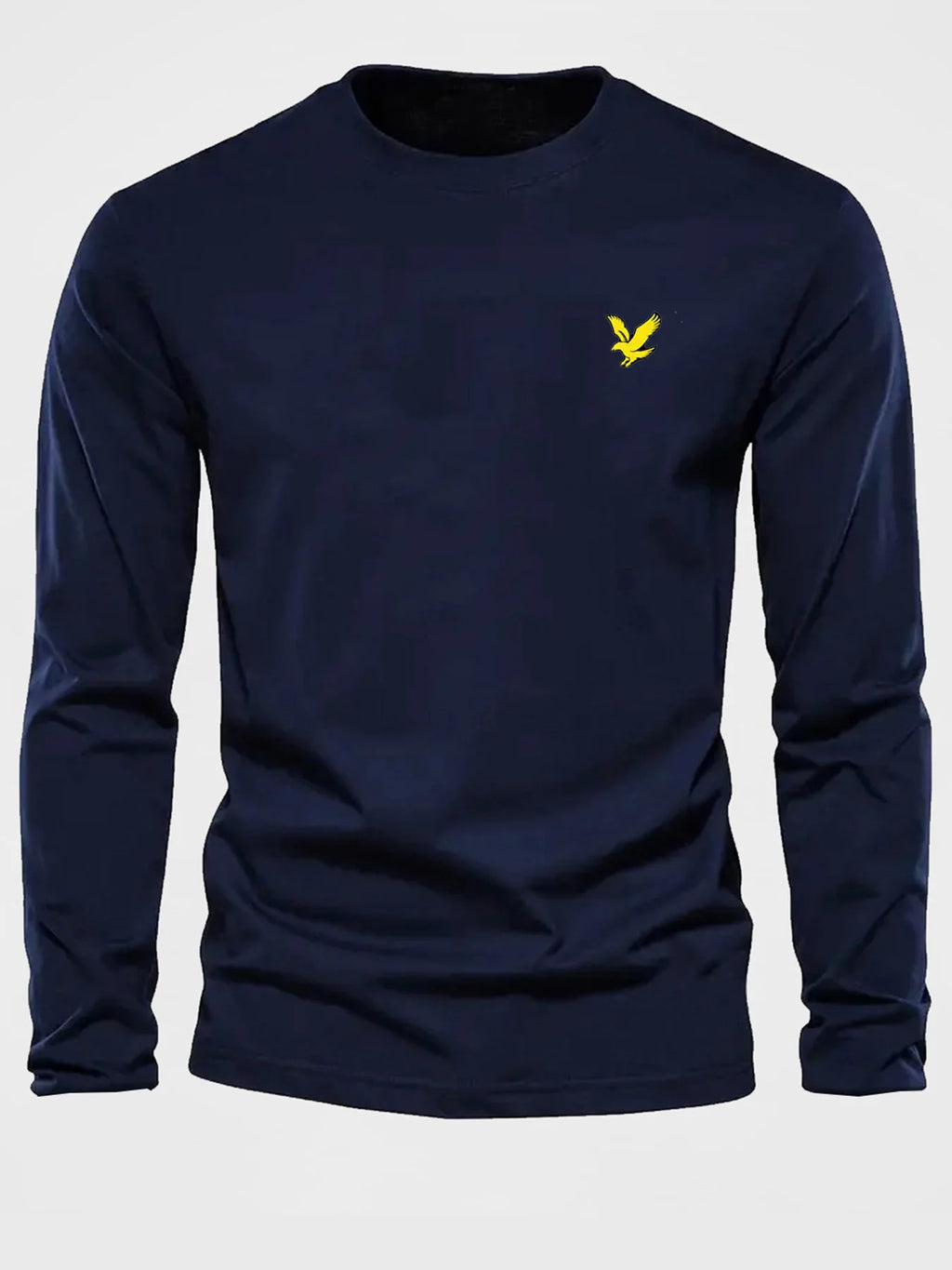 Men's 100% pure cotton loose fit comfortable casual sports eagle pattern printed round neck long sleeved T-shirt top