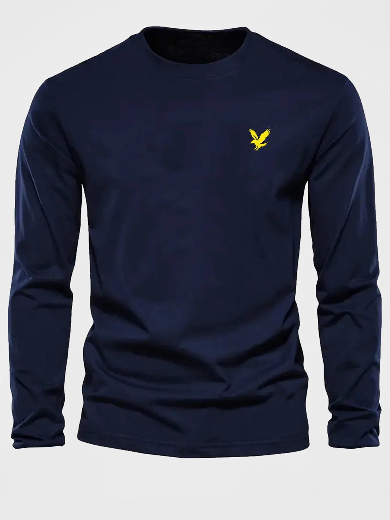 Men's 100% pure cotton loose fit comfortable casual sports eagle pattern printed round neck long sleeved T-shirt top