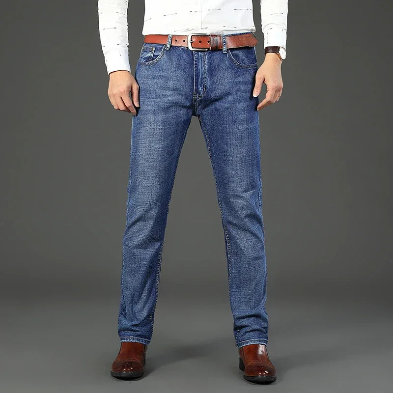 2-piece Set  WhinLEE Black and Blue Business Elite Jeans, Summer Micro Elastic Straightleg Multicraft High-quality Denim Pants