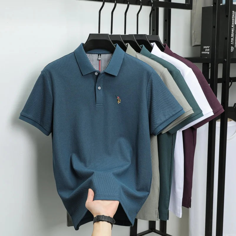 100% Cotton Breathable Short Sleeve T-shirt Men Luxury Brand Embroidery Loose Relaxed Summer Fashion Business Casual  POLO Shirt