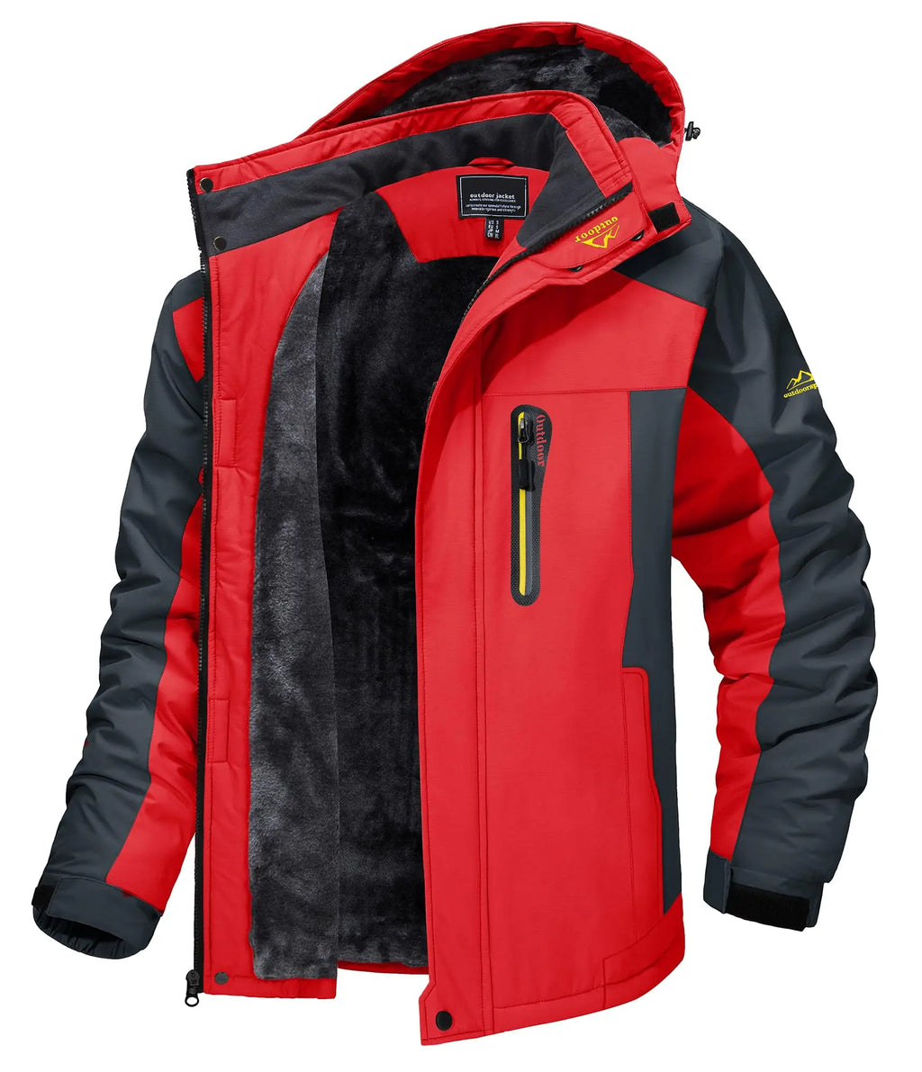 KEFITEVD Winter Heavy Ski Jacket Waterproof Warm Fleece Jackets Outdoor Thermal Breathable Hiking Jacket Windbreaker Snow Parka