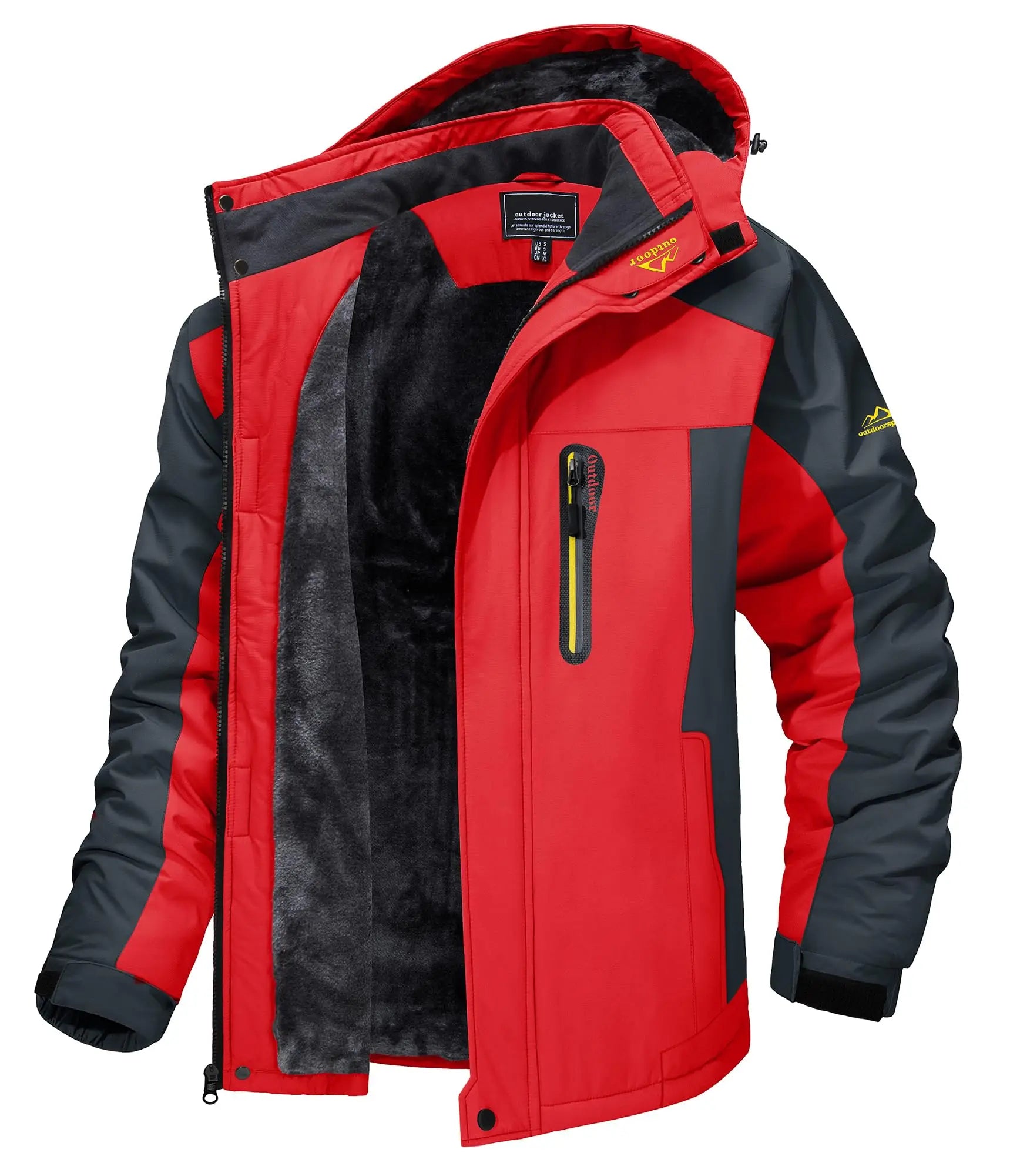 KEFITEVD Winter Heavy Ski Jacket Waterproof Warm Fleece Jackets Outdoor Thermal Breathable Hiking Jacket Windbreaker Snow Parka