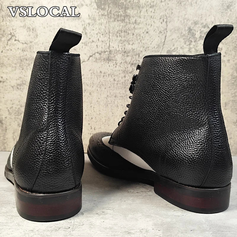 Luxury Brand Men Ankle Boots Casual Mens Dress Shoes Mix Colors WingTip Lace Up Chelsea Boots Genuine Leather Boots Men