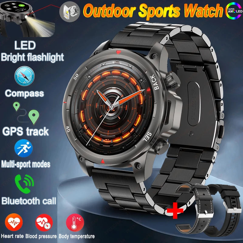 For Huawei Bluetooth Call Smart Watch Men AMOLED HD Large Screen With Flashlight Heart Rate NFC Waterproof GPS Sports SmartWatch