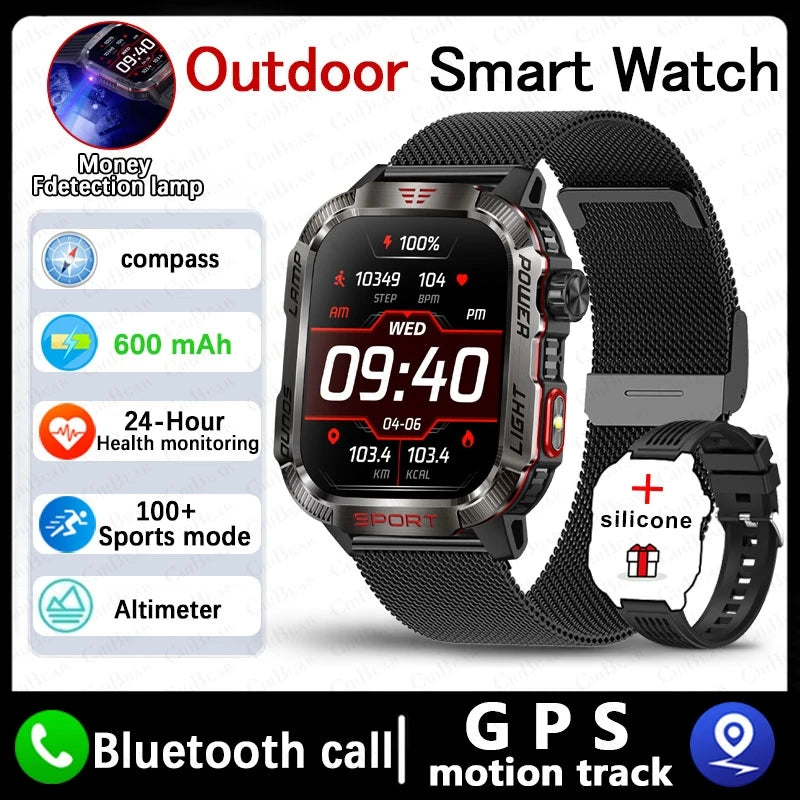2025 New Outdoor Sport Smart Watch Men Compass LED Flashlight 600mAh Battery Health Monitoring Waterproof BT Call Smartwatch