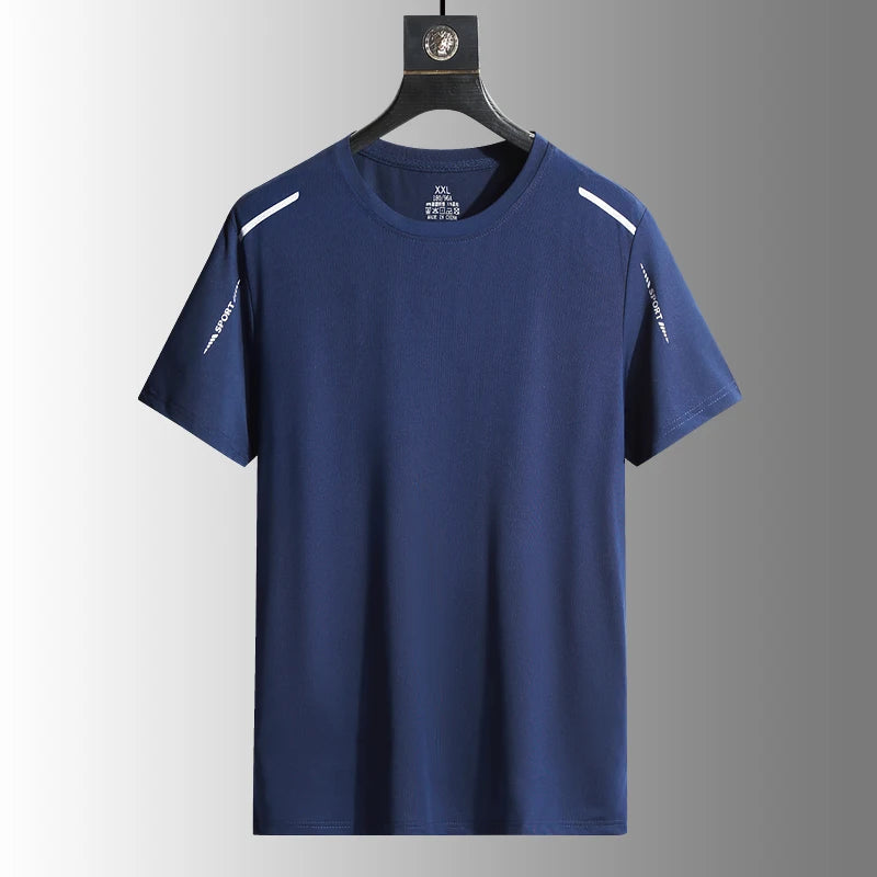 Men's Silk Ice Round Collar T-shirt, Simple Running Fitness Suit, Breathable Thin T-shirt, Quick Dry T-shirt, Summer