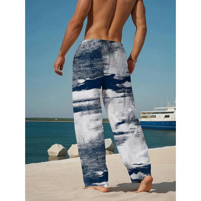 Men'S Fashion Casual Pants Comfortable  3D Printed Patterns Casual Wide-Leg Design Breathable Beach Summer Outdoor Activities